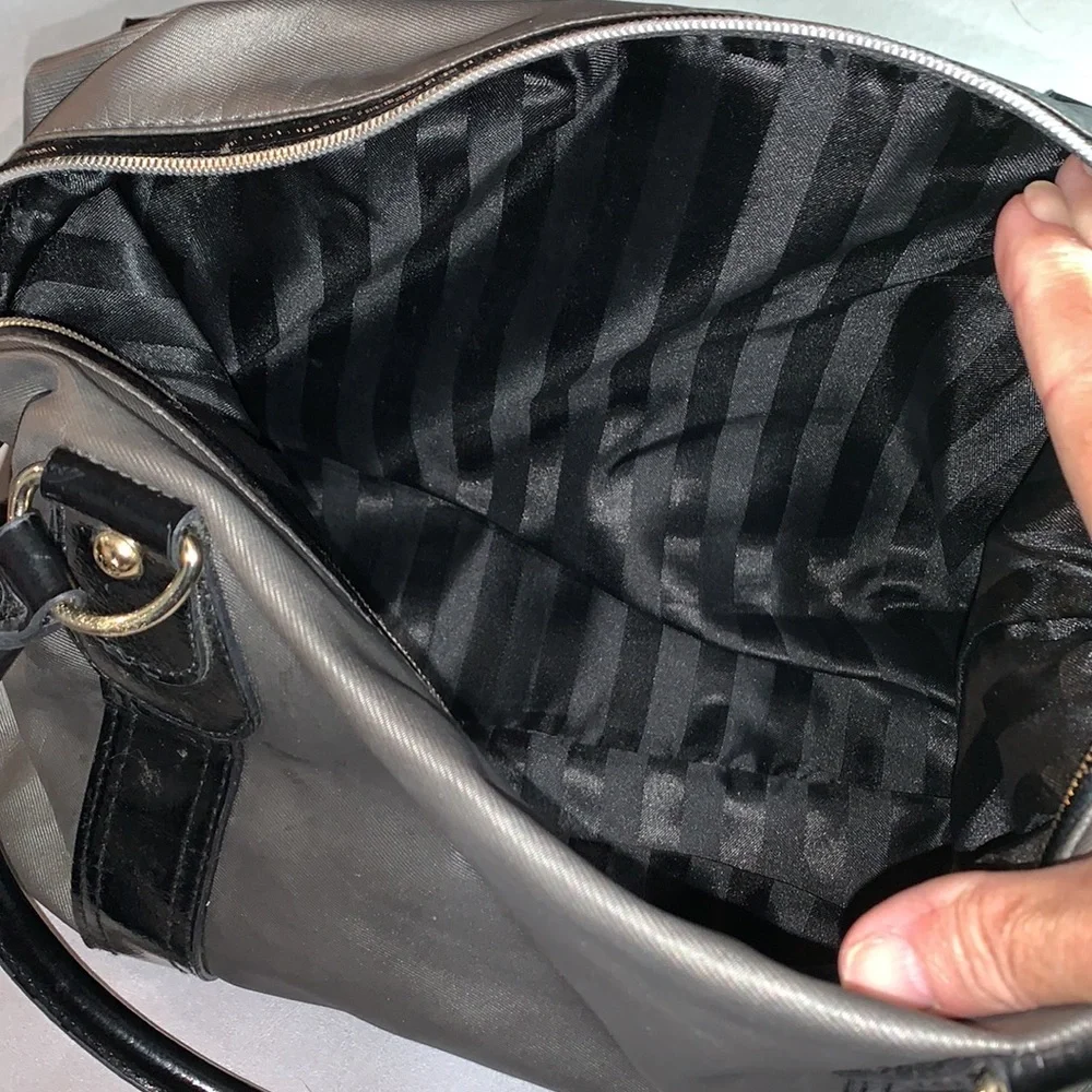 Purse NWOT Victoria Secret 2 Handle Silver Grey & Black with Brass Hardware